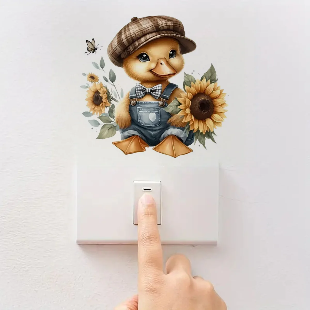 Cute Duck with Sunflower Wall Decal for Living Room Decoration Easy to Beautify Your Home, Used for Toilet, Car，Refrigerator view 3