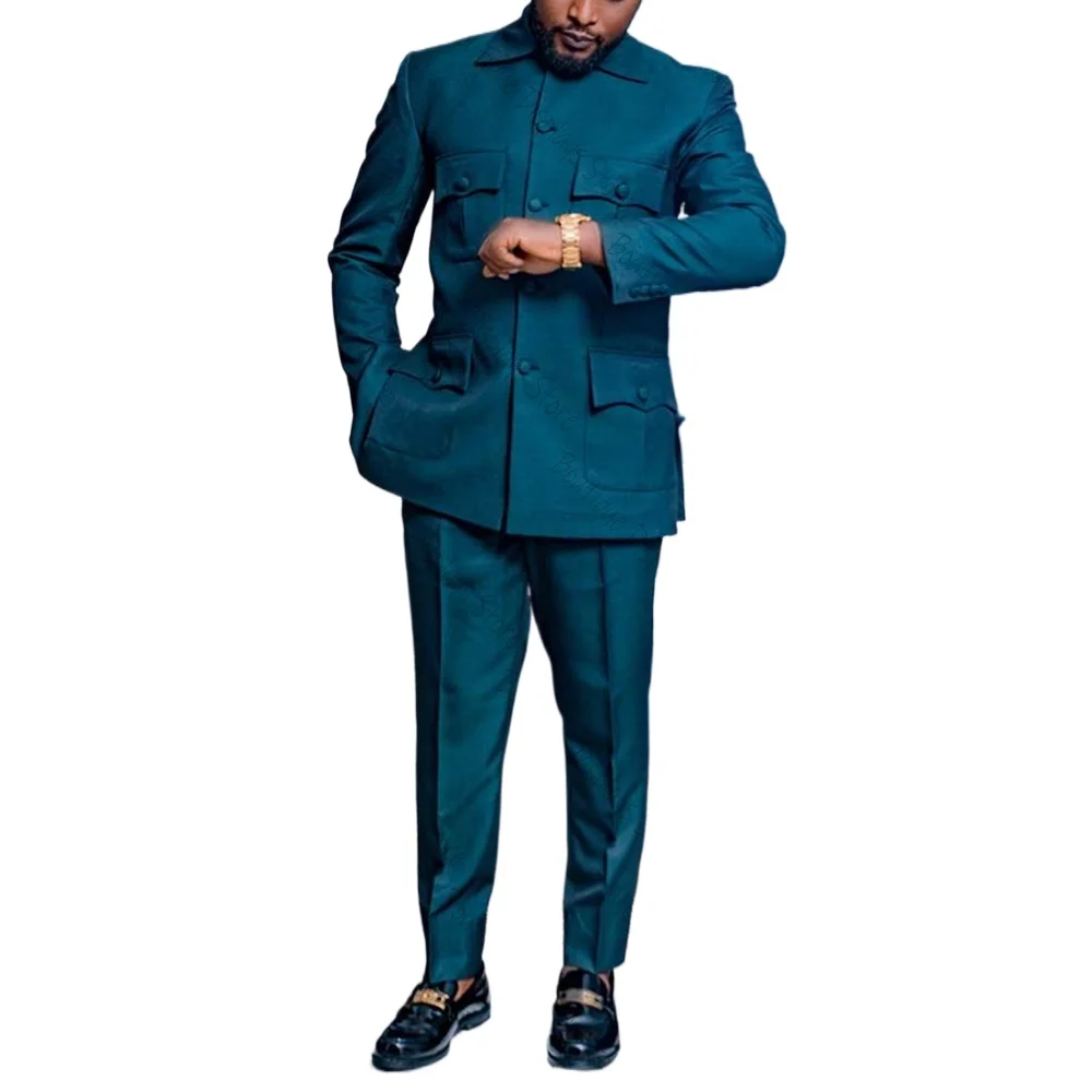 New Four Pocket Single Breasted Men Suit Peaked Lapel Business Casual Formal Costume Homme Slim Fit 2 Pcs Set Jacket Pants