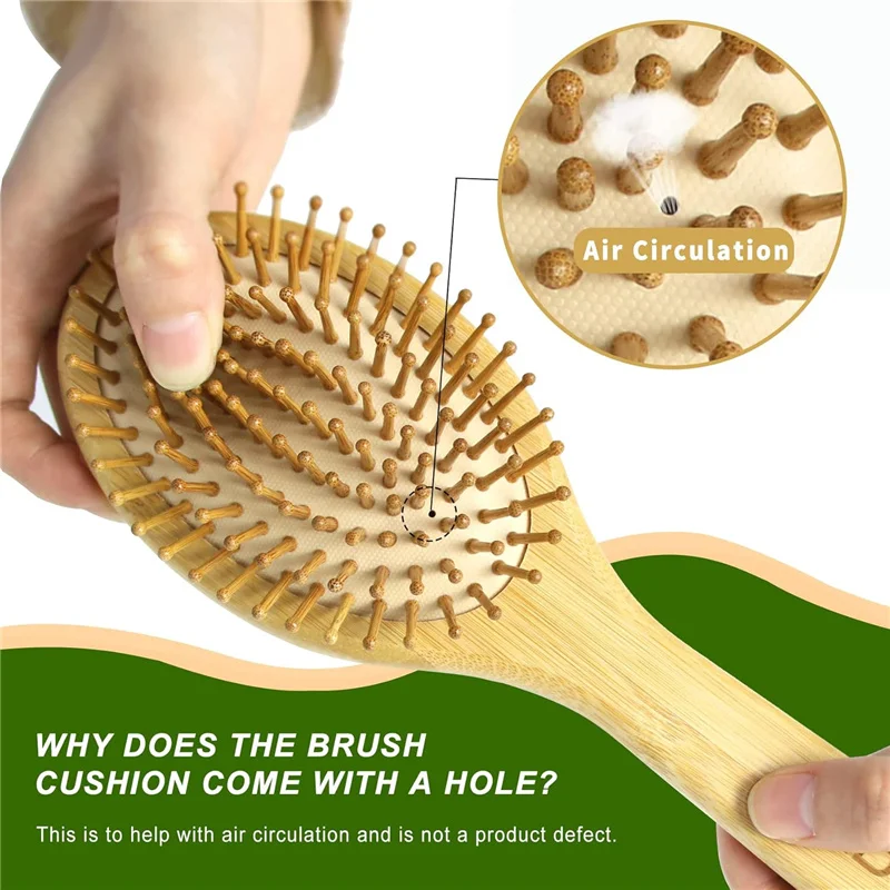 Natural Bamboo Hair Brush Improve Hair Growth Paddle Detangling Brush For Curly Straight Hair Massage Scalp Baby Girl Hair Comb