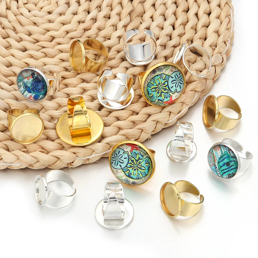5pcs 16/18/20/25mm Circular Ring Holder Cabochon Base Glass Stone Cabochons Tray Adjustable Gold/Silver DIY Jewelry Making Ring