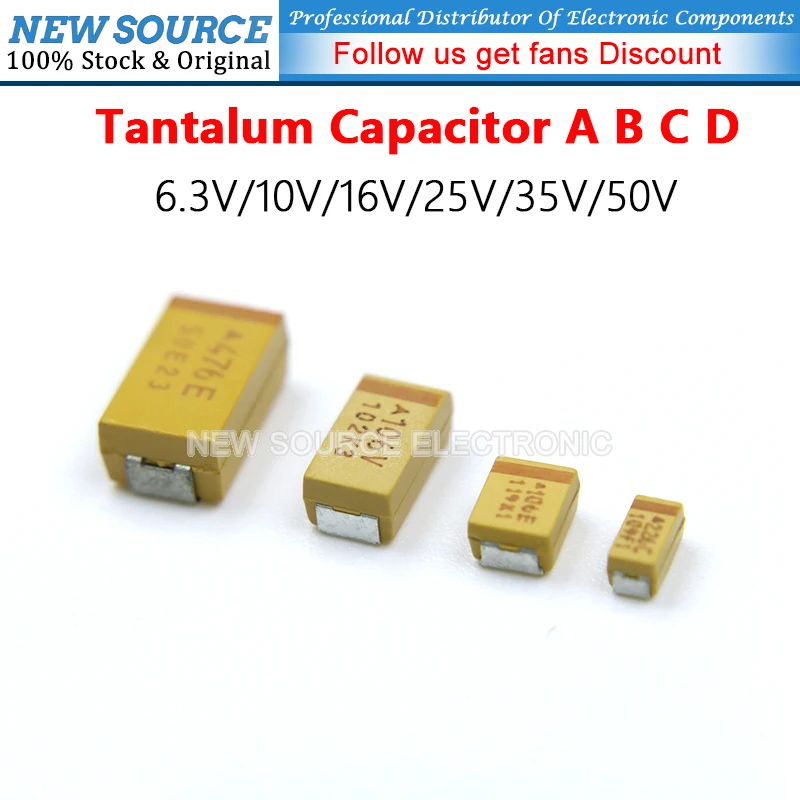 (10pcs) 6.3V 10V 16V 25V 35V 50V Tantalum Capacitor A B C D 10UF 22UF 33UF 47UF 1UF 2.2UF 3.3UF 4.7UF 10UF 68UF 100UF 220UF Capa