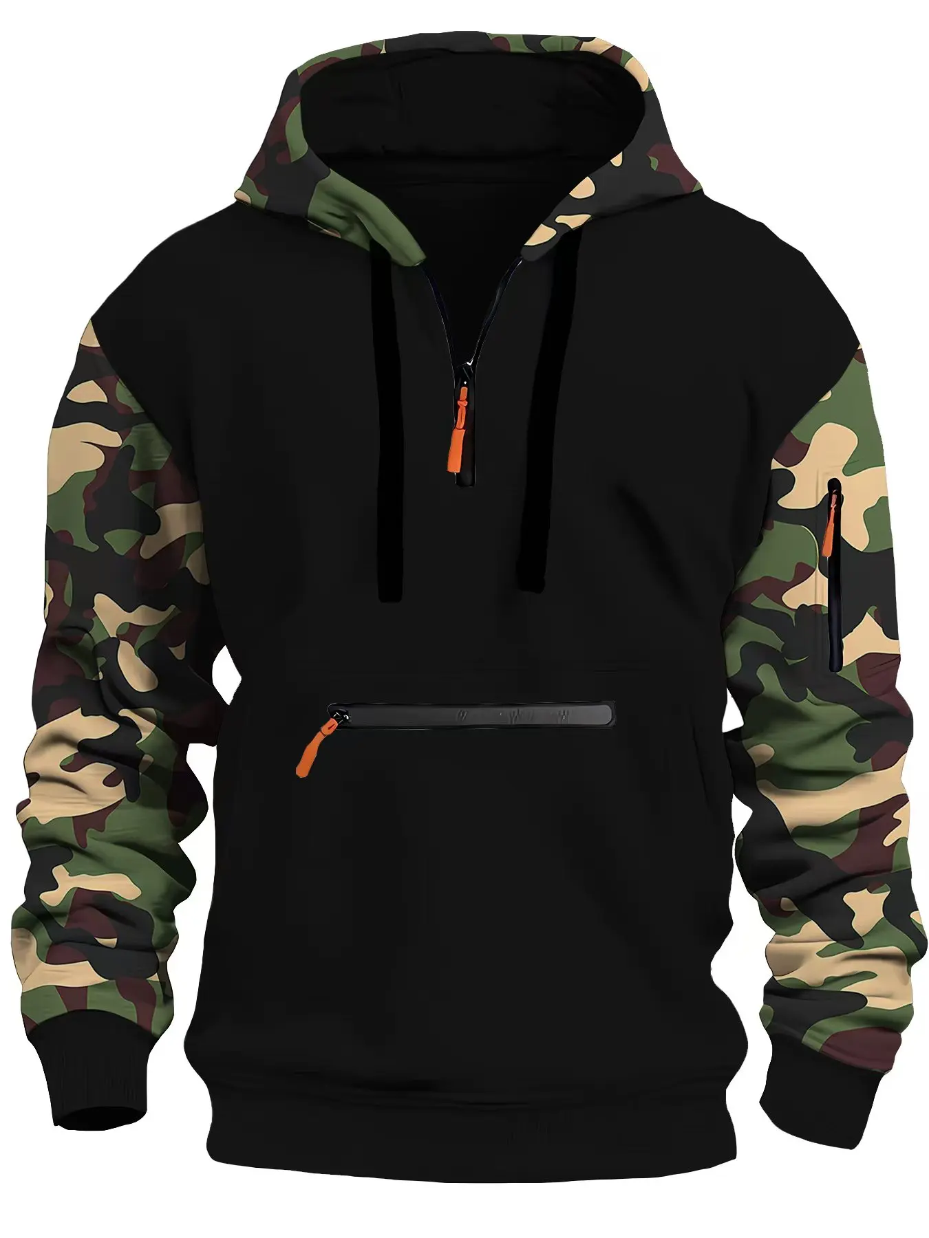 Autumn and winter men's new casual hoodie quality camouflage arm zipper long-sleeved pullover trend hoodie ins fashion Skids