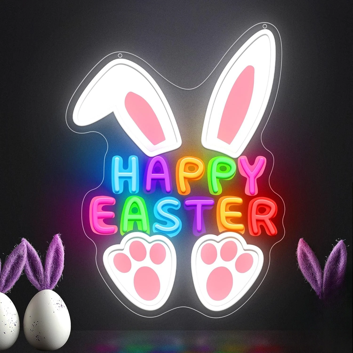Happy Easter Neon Sign USB LED Neon Light for Easter Party Church Bar Gaming Room Bedroom Decorations Gift Wall Light