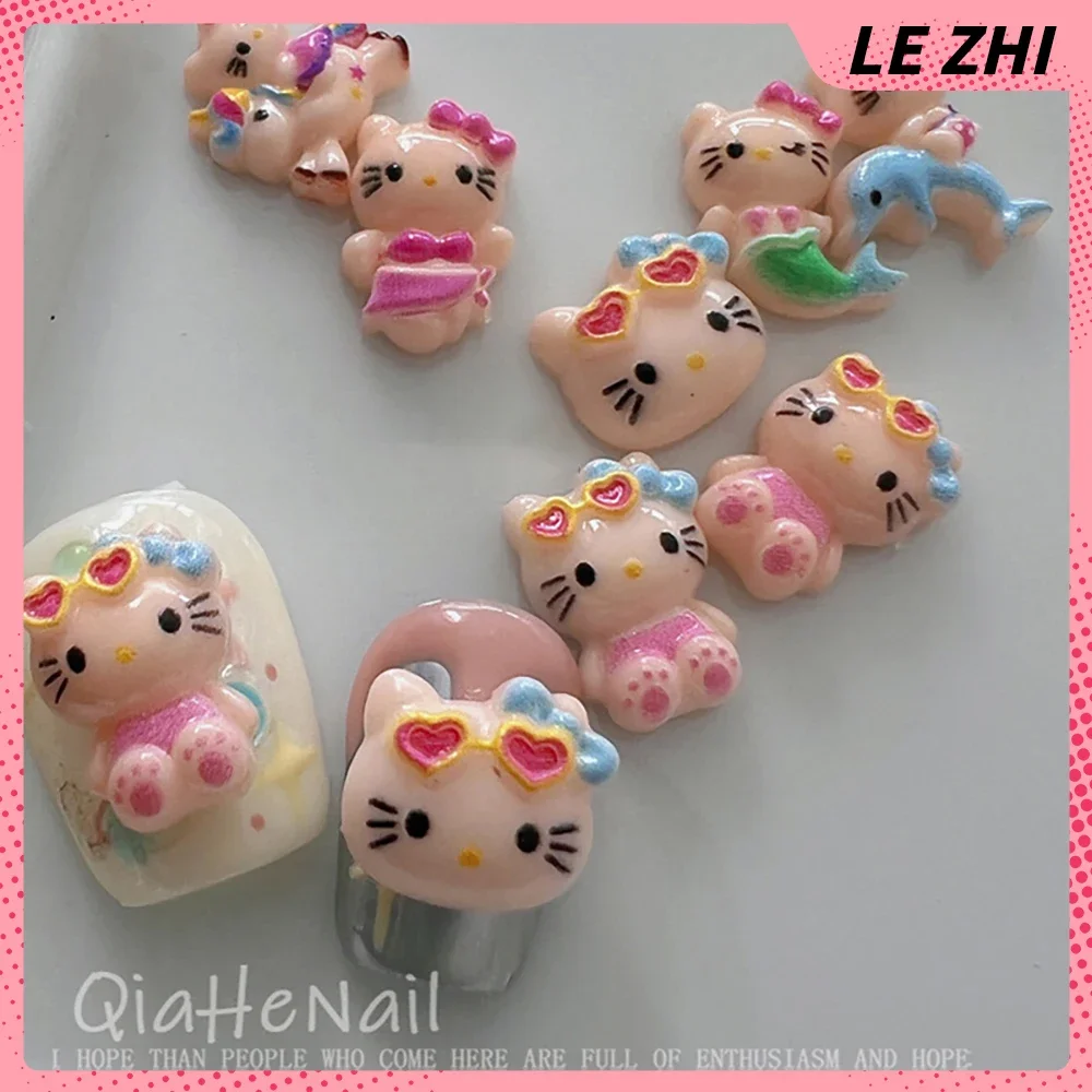 20Pcs Holiday Change Color Bikini Hello Kitty Nail Charm Hawaii Summer Dolphin Nail Art Decoration Diy Nail Party Stickers