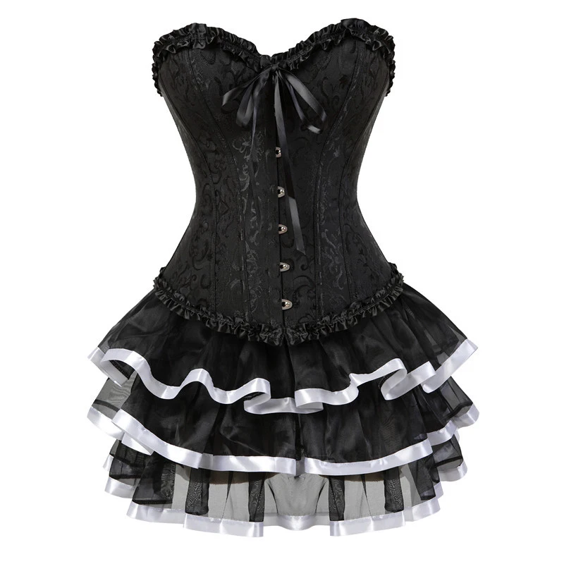 Sexy corsets for women costume overbust burlesque corset and skirt set tutu corselet victorian fashion gowns