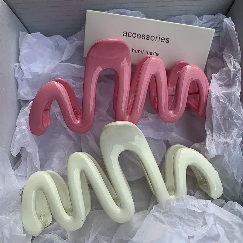 New Creamy Color Geometry Wave Line Back Head Hair Claw Hair Claw Clip Women Girl Hairpin Ponytail Hair Accessories