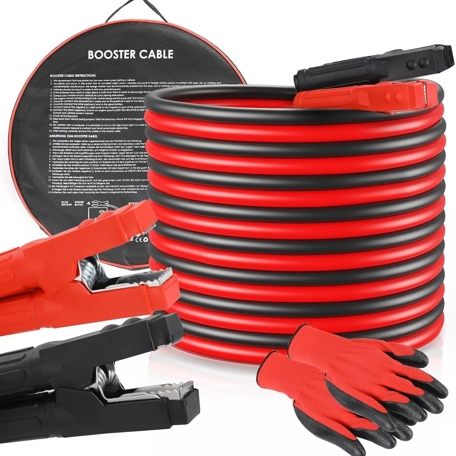 2 cavi di avviamento/cavi booster da 3000 A 6 m 50 mm2 per motori a benzina e diesel. Cavo ponticello per auto e moto realizzato 12V/24V