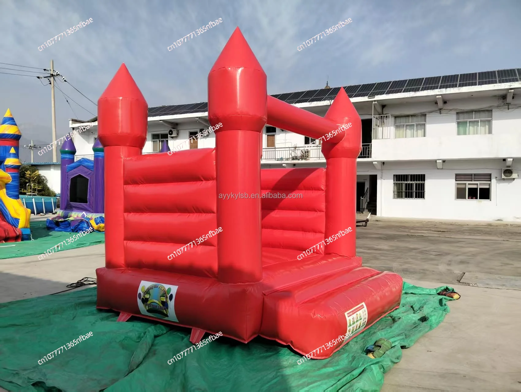 Red PVC Inflatable Trampoline Bounce House 290x270x225cm, 3 Person 135kg, Easy to Assemble for Home Lawn & Indoor Use - view 5
