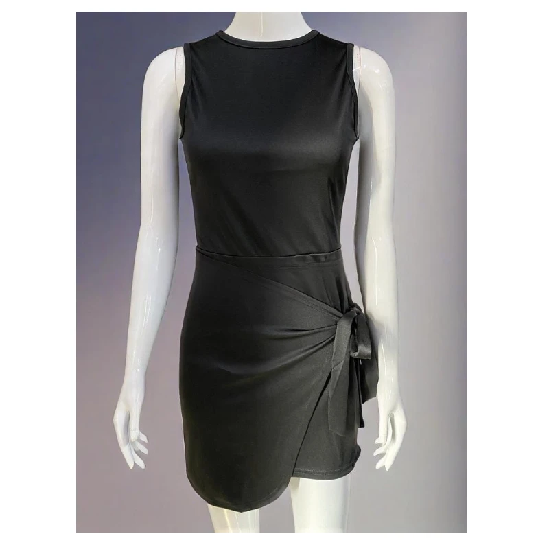 

2025 Новое однотонное спортивное платье без рукавов с круглым вырезом и тонкими бретелями, короткое платье для тенниса и гольфа