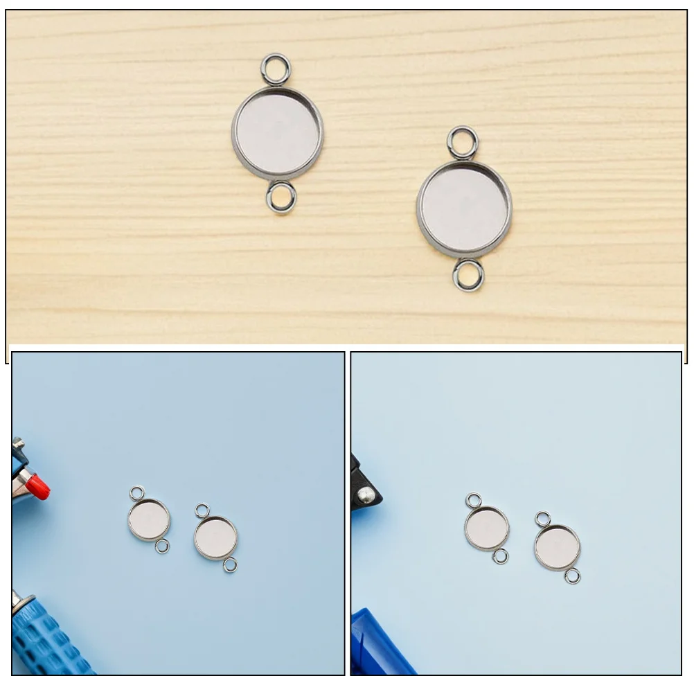 20Pcs Stainless Steel Bezel Pendant Trays Blank Round Cabochon Settings Double Loop DIY Jewelry Making Links Earrings Bracelet