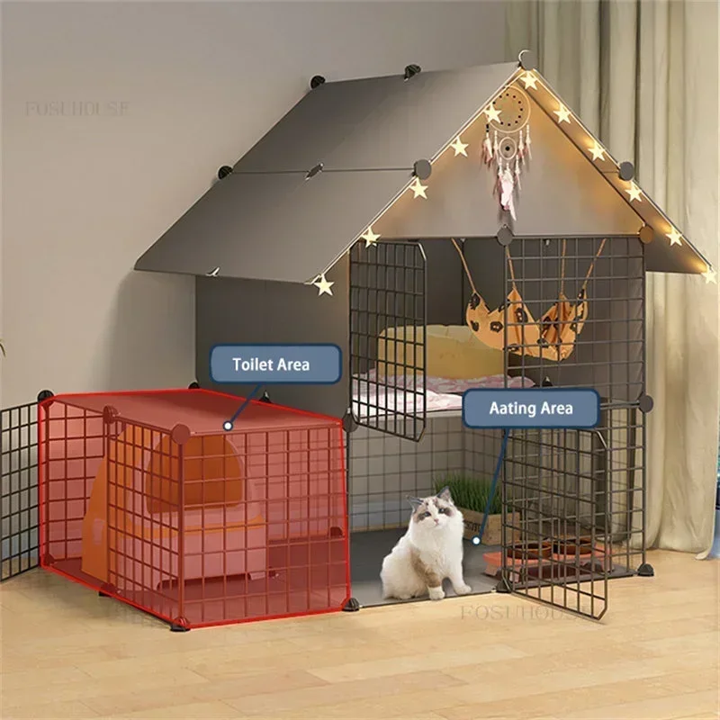 Nordic luxury cat cage home indoor cat villa extra large free space living room balcony cat house empty cage