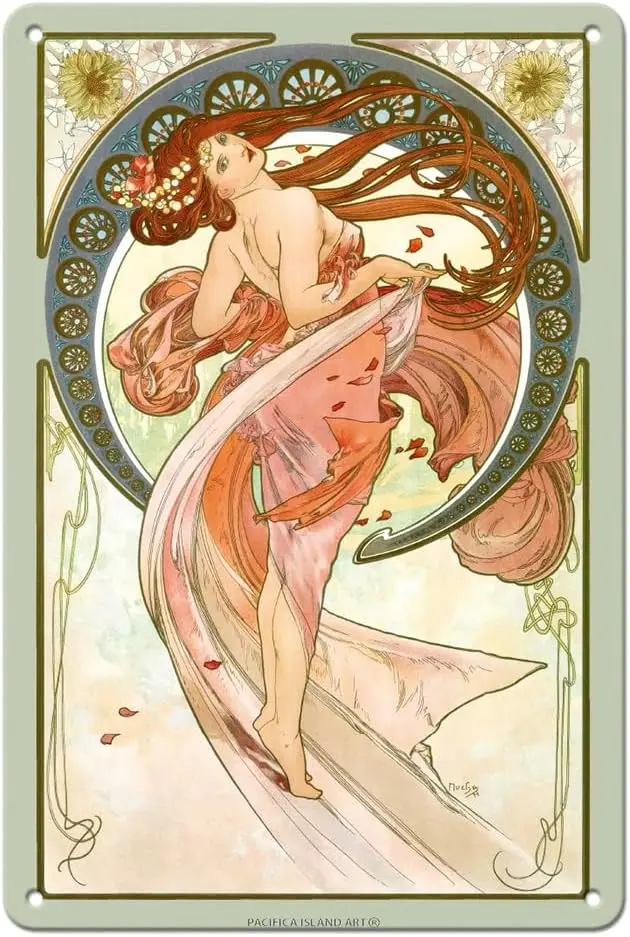 Dance - Art Nouveau Beauty Metal Sign | From an Original Color Illustration, by Alphonse Mucha, c.1890s, metal sign, unframed,