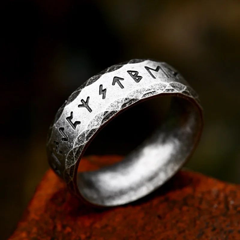 Vintage Silver Color Viking Letter Rune Rings Men Women Simple Nordic Odin Viking Ring Stainless Steel Amulet Fashion Jewelry