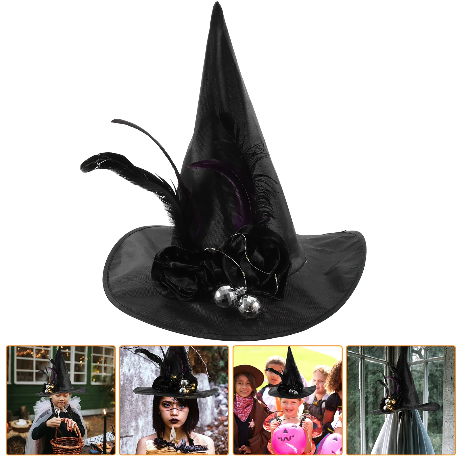 

Glowing Witch Hat For Halloween Oxford Cloth Durable Party Cosplay Accessory Universal Size Wear-Resistant Decoration Festival