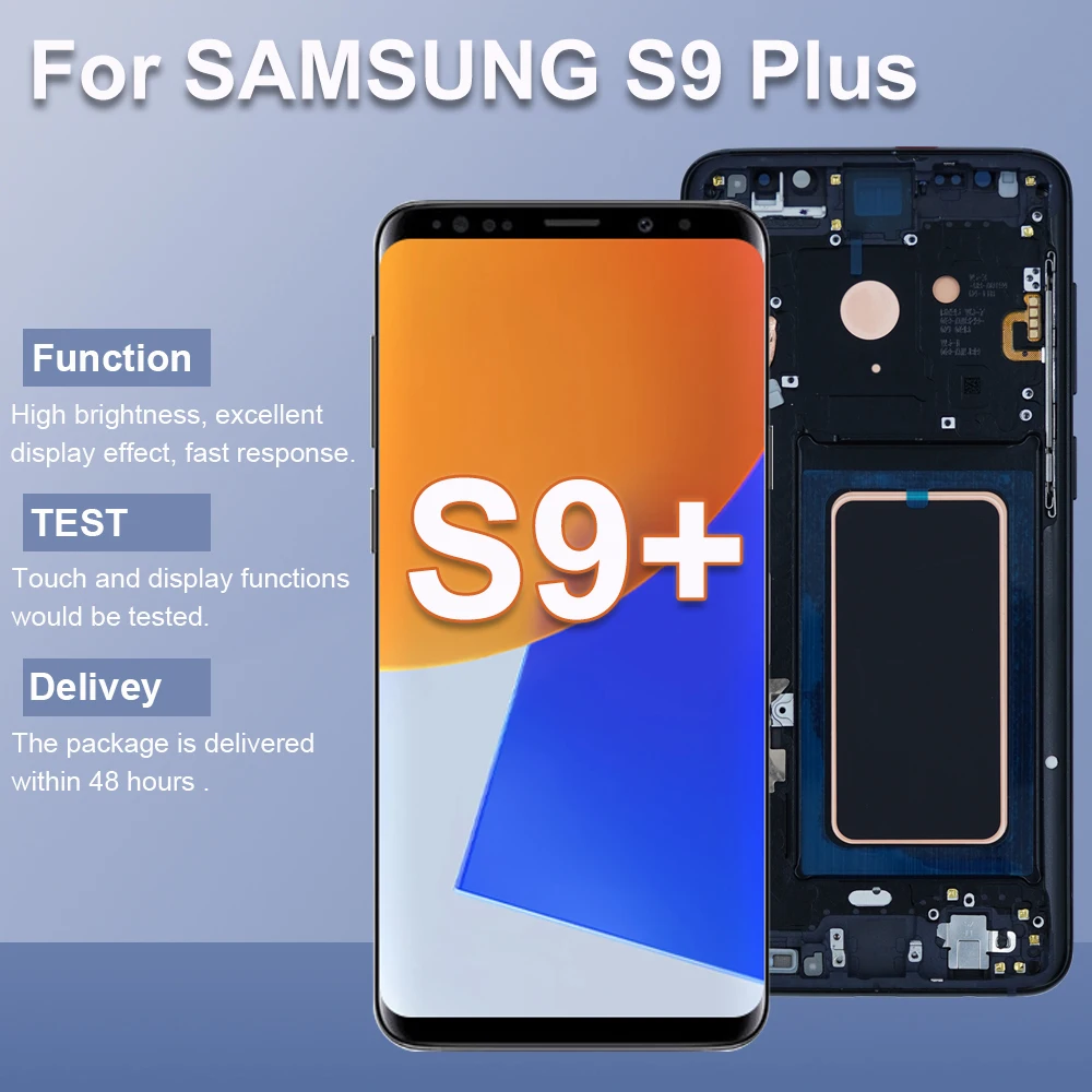 S9+ Super AMOLED Screen Assembly for Samsung Galaxy S9 Plus G965F G965F/DS LCD Display with Touch Screen with Frame Replacement