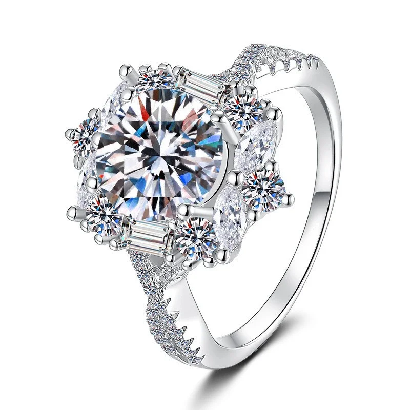 JZ0216 Lefei Fashion Trendy Luxury Color D Simple Classic Moissanite Flower Crown Rings Women s925 Sterling Silver Party Jewelry
