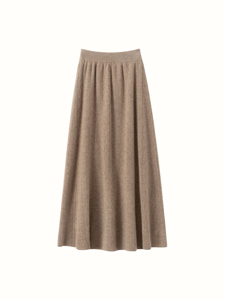 

Autumn Winter Women's A-Line Skirt Grace Elegant 100% Cashmere Thick Casual Warm Soft Solid Basic Versatile Pleated Bottoms