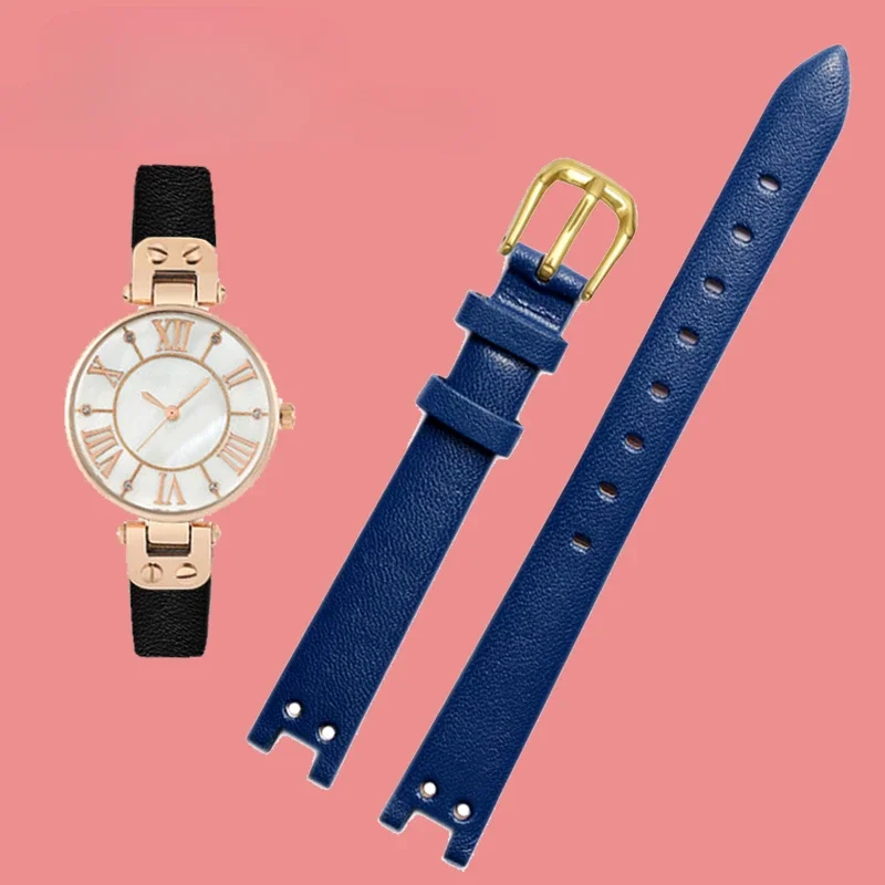 Women's Leather Solid Steel Needle Buckle Watchbands for Anne Klein Series Soft Thin Cowhide Concave Interface Watch Accessories