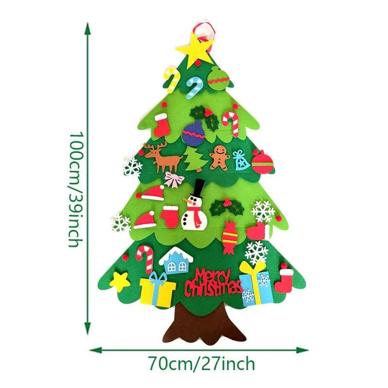 DIY Felt Christmas Tree Wall Hanging with LED String Lights for Kids Xmas Gifts Merry Christmas Decor Home Party Supplies 2023