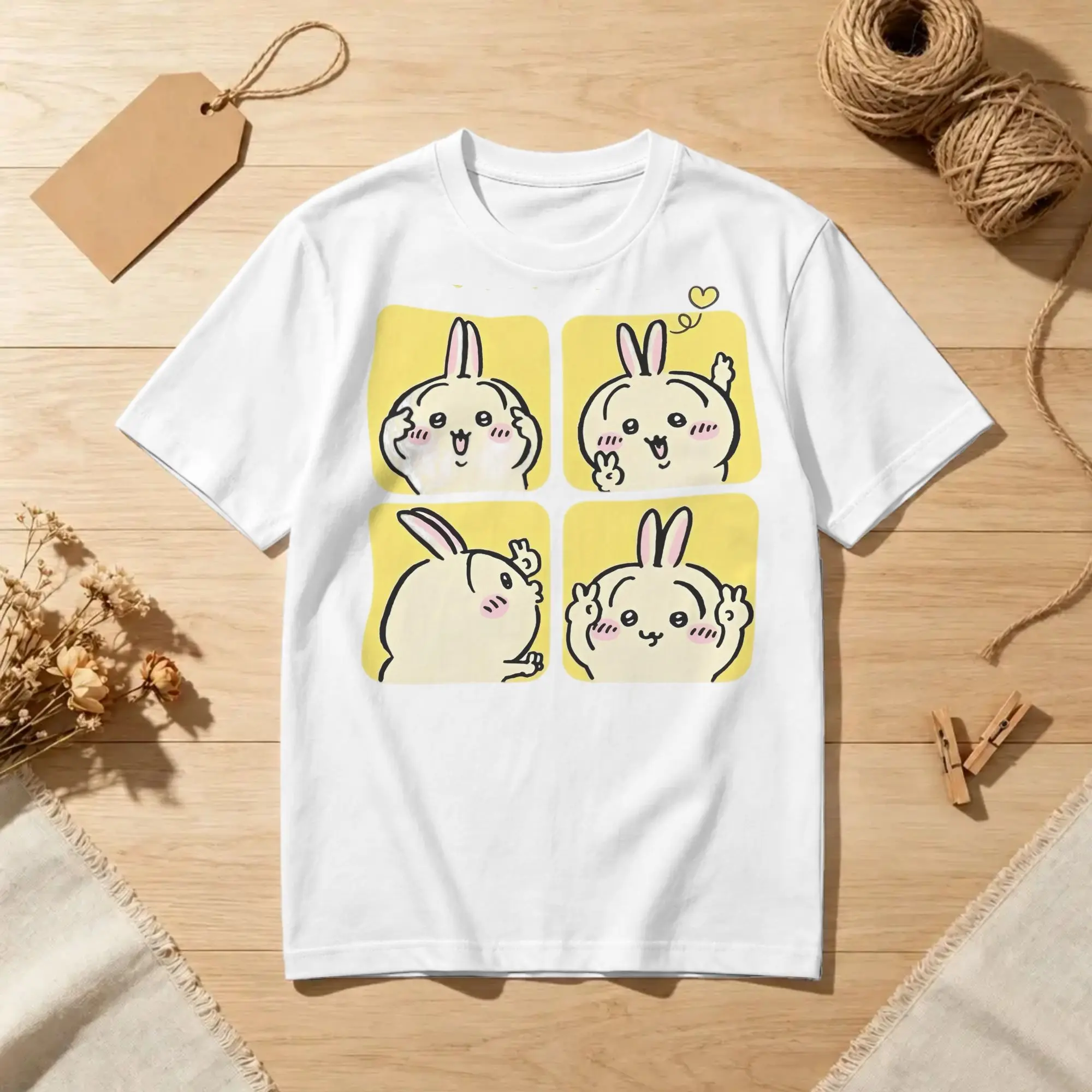 Chiikawaii Sweet Little Moments T Shirts Men Women 100% Cotton Funny T-Shirt Crewneck Usagi Tees Short Sleeve Clothes Graphic