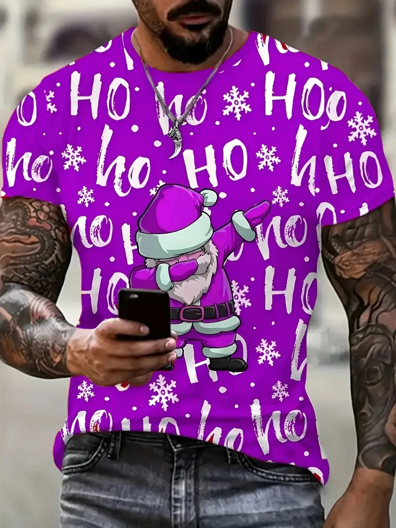 3D Print Men's Christmas T‑Shirt Dabbing Santa Claus Ho Ho Ho Snowflake Graphic Short Sleeve Daily Casual Holiday Party Tee Tops