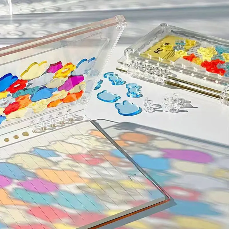 Notebook Transparente com Capa Acrílica, DIY Notebooks Papelaria, Loose Page Diário, Creative Note Book Supplies, A5, A6, 1 Conjunto