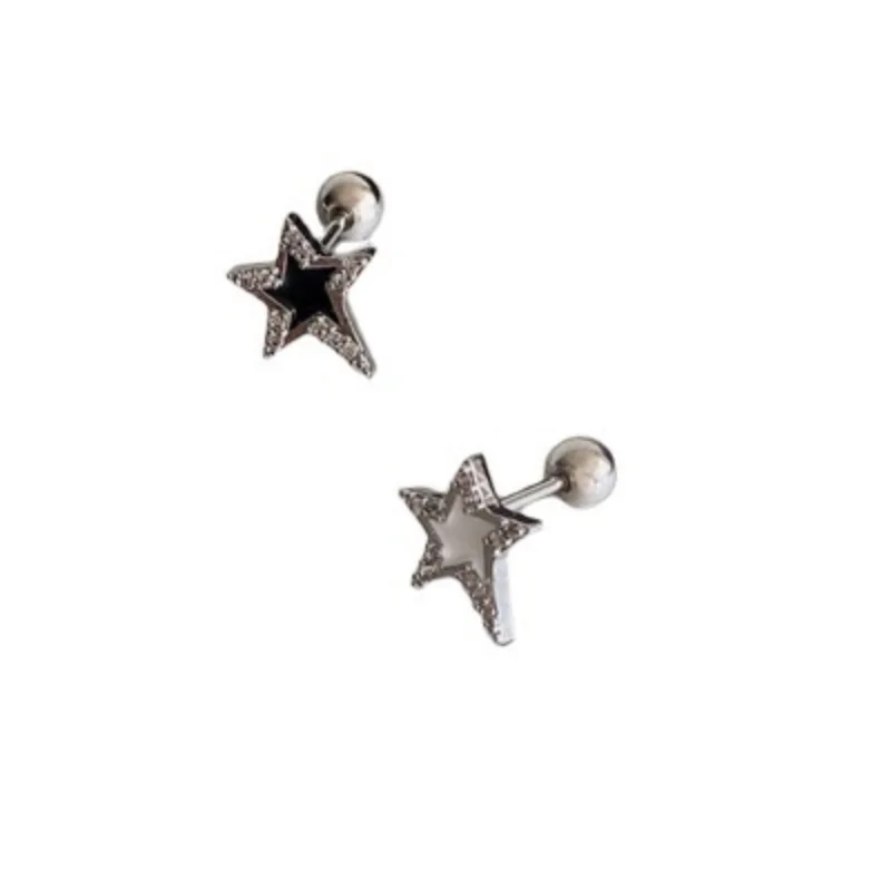 Y2K Fashion Black and White Pentagonal Stud Earrings for Women Girl Goth Design Zircon Little Star Earrings Hip Hop Jewelry Gift