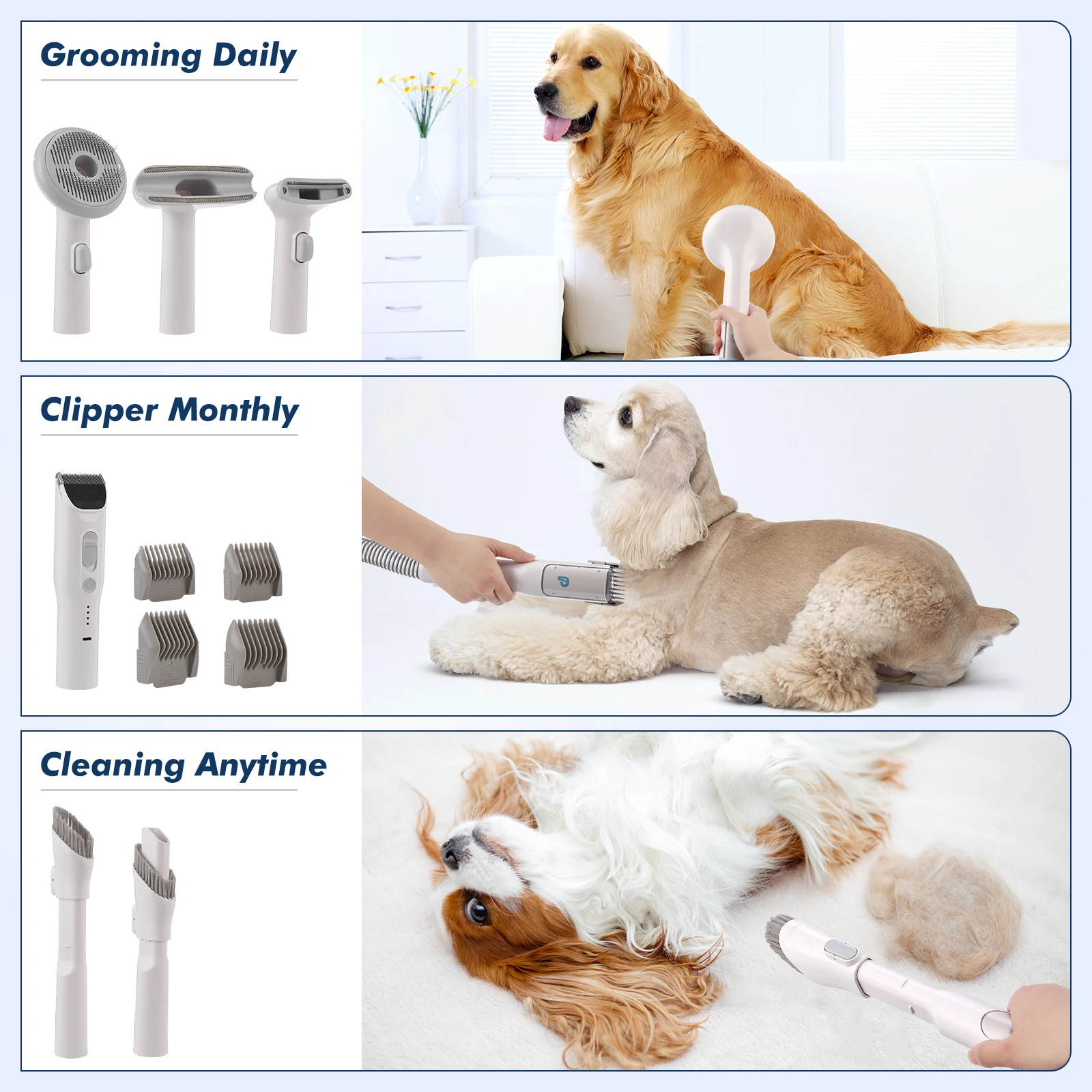 Dog Grooming Vacuum 99% Pet Hair Strong Suction Dog Vacuum Dog Clippers for Grooming Multi-Functional Pet Grooming Vacuum