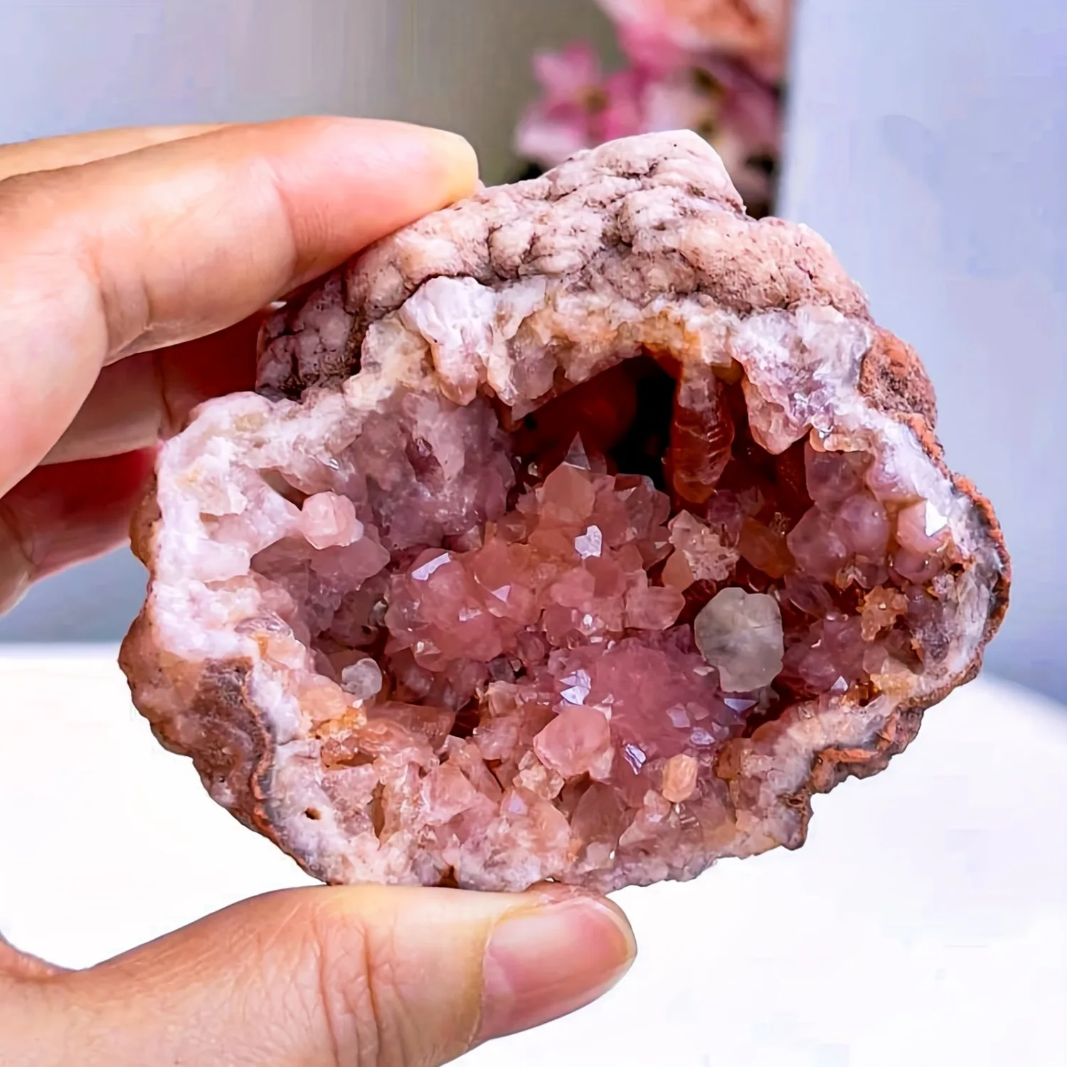 1 pièce, 10-100g, Géode d'améthyste rose naturelle d'Argentine, Grappe de cristaux, Spécimen minéral, Pierre de guérison, Décoration intérieure, Cadeau unique