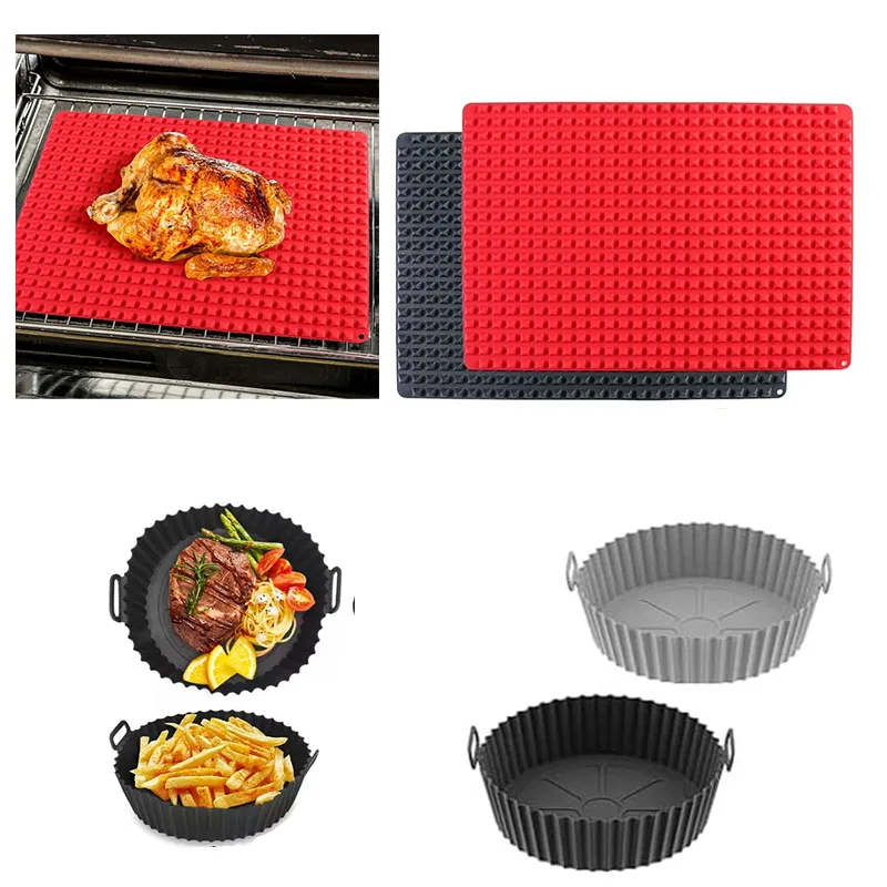 Silicone Baking Mat and Round Baking Tray Set Non-Stick Oven Liner for Roasting Chicken Bread Pastry Cooking Bakeware Tools