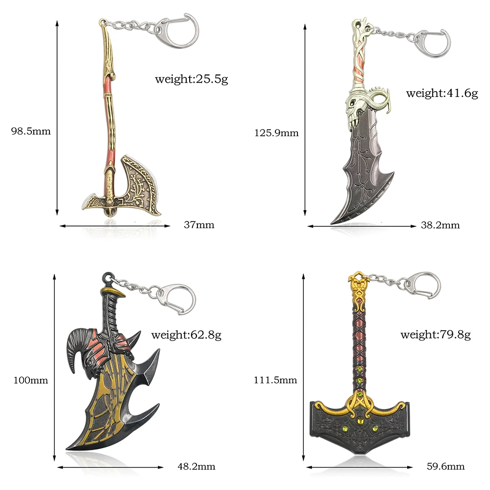 God of War Ragnarok Keychain Kratos Blades of Exile Leviathan Axe Hammer Mjolnir Weapon Penant Key Chain for Men Keying Jewelry