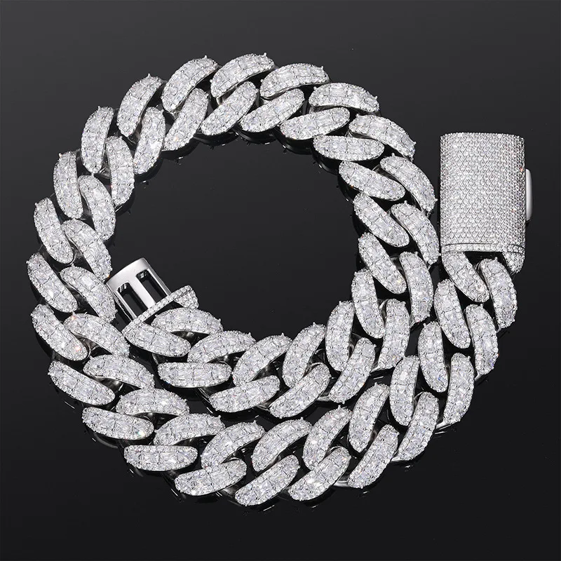 New High Quality Stacked Square Diamond 25mm Bubble Chain Hip Hop Trendy Street Jewelry Necklace