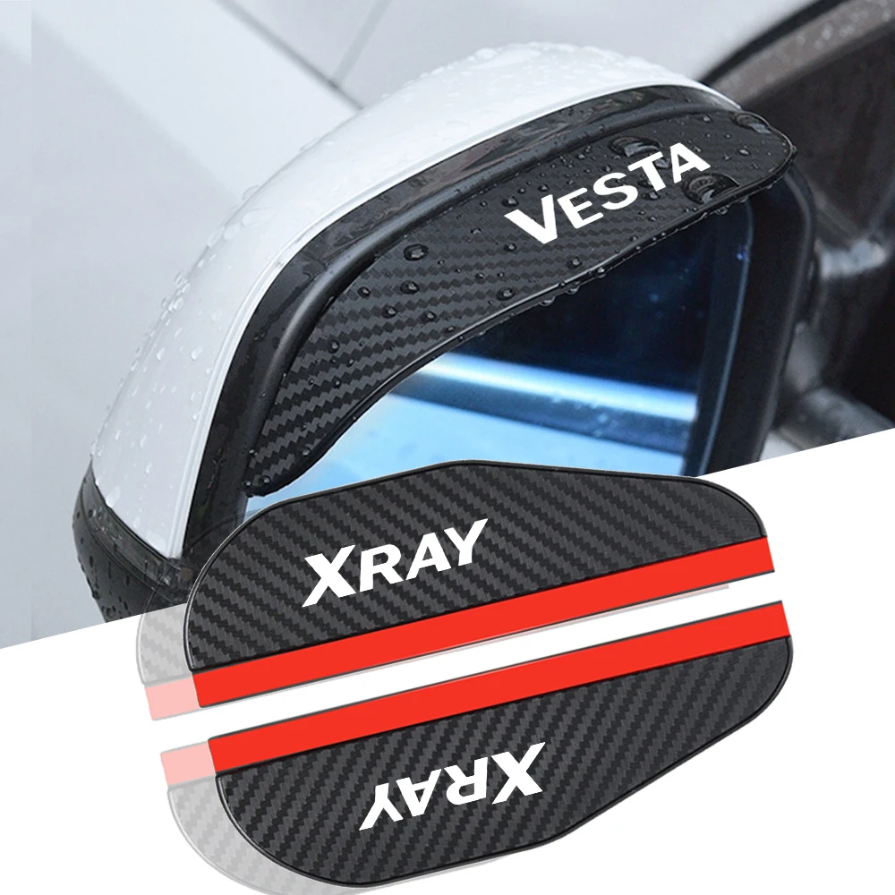 2Pcs car accessoires Awnings Shelters Rearview Mirror Rain Cover Carbon Fiber Side For Ford LADA  GRANTA NIVA VESTA XRAY