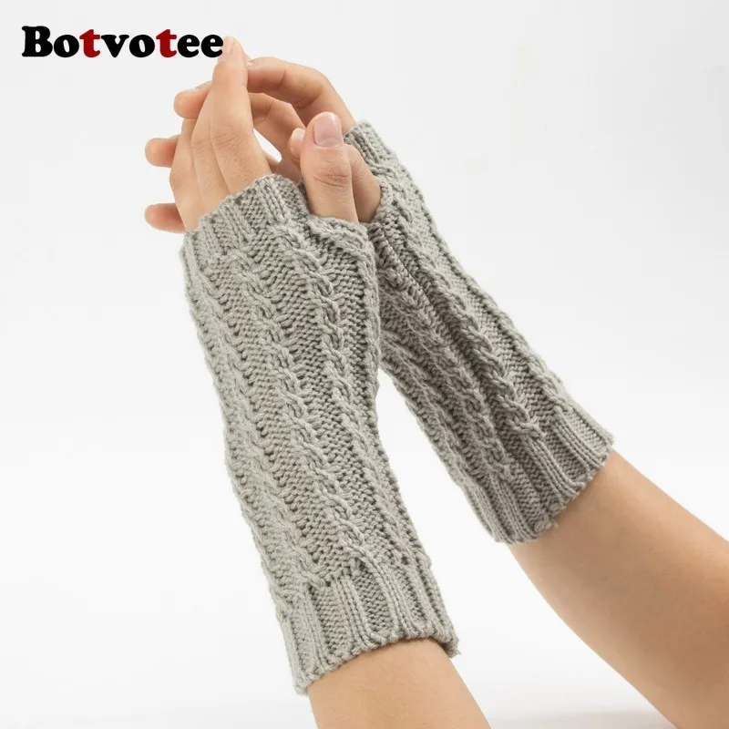 Botvotee Y2k gants d'hiver demi-doigt pour femmes hiver doux chaud tricot bras gants chaud sans doigts blanc rouge mitaine Guantes