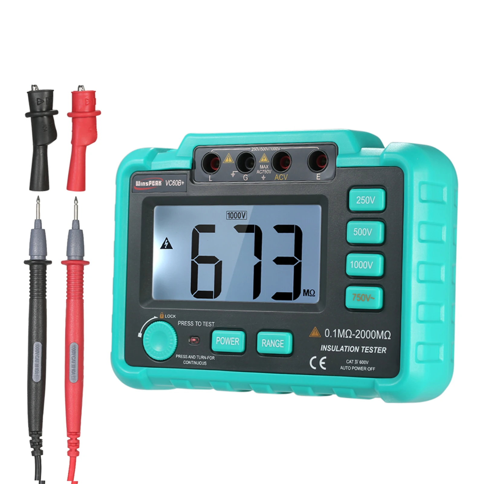 WinsPEAK VC60B + Tester di resistenza di isolamento digitale LCD Megohm Meter Megohmmeter DC250V/500V/1000V AC750V