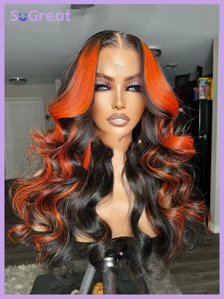 

Парик с волнистыми локонами 13x6 HD Lace Front, оранжевый с рыжими прядями, парик с фронтальной шнуровкой 13x4 # 1B/350 Омбре парик из натуральных волос для женщин