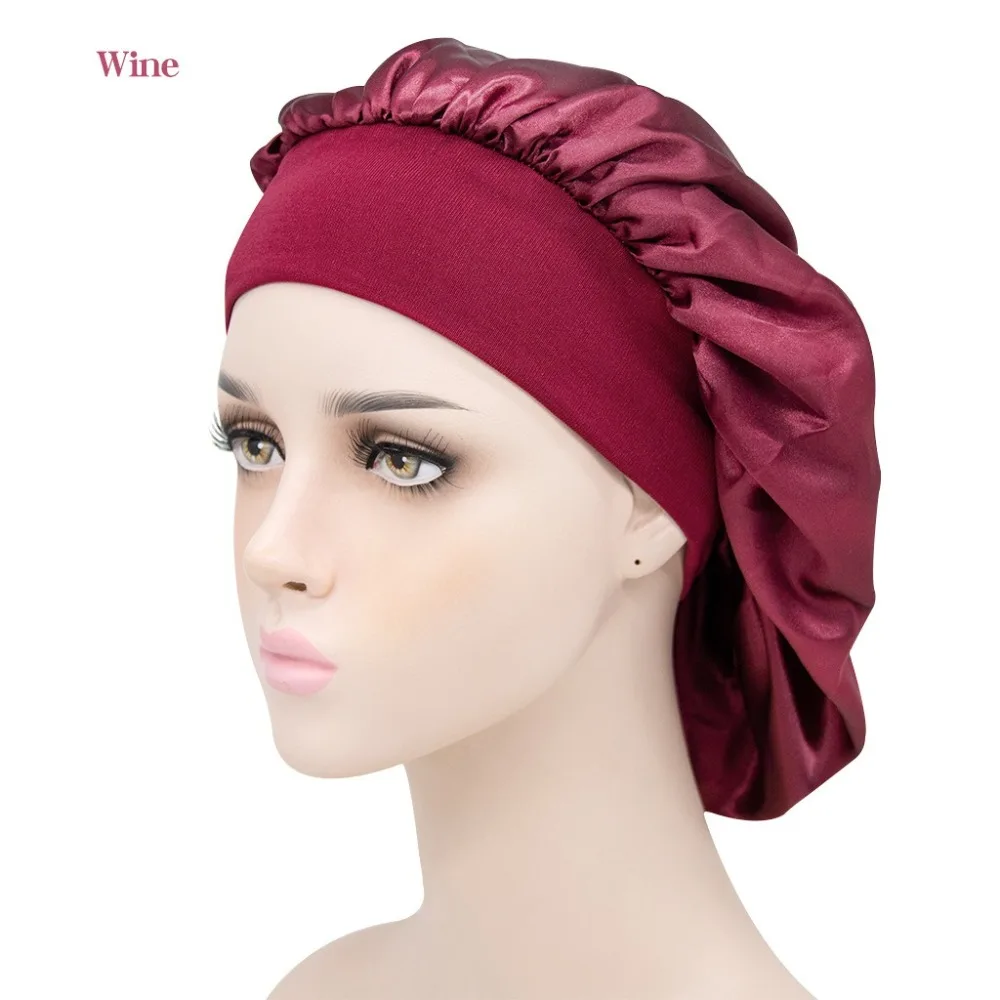 New Elastic Sleep Cap Adjustable Breathable Satin Bonnet Hat Turban for Men Women