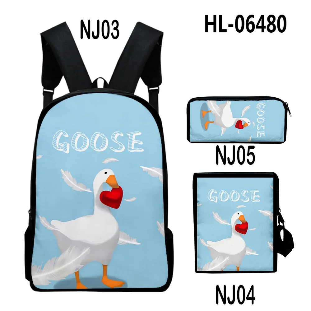 

Cartoon Youthful Funny Goose element 3D Print 3pcs/Set Student Travel bags Laptop Daypack Backpack Shoulder Bag Pencil Case