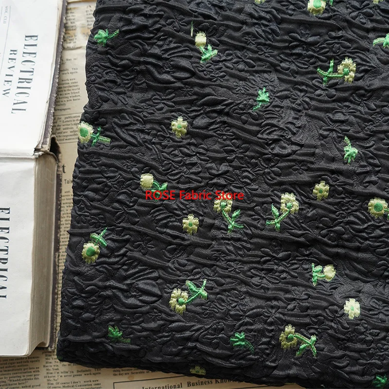 Embossed Small Floral Jacquard Bubble Fabric Spring Summer Women's Puff Skirt Dress Diy Sewing Fabric 100cmx135cm