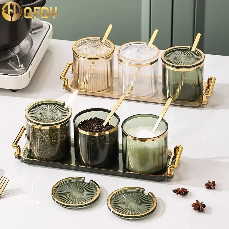 

European light luxury Three frames/four frames Seasoning Jar With Spoon Household Kitchen Exquisite Seasoning Bottle Storage Jar