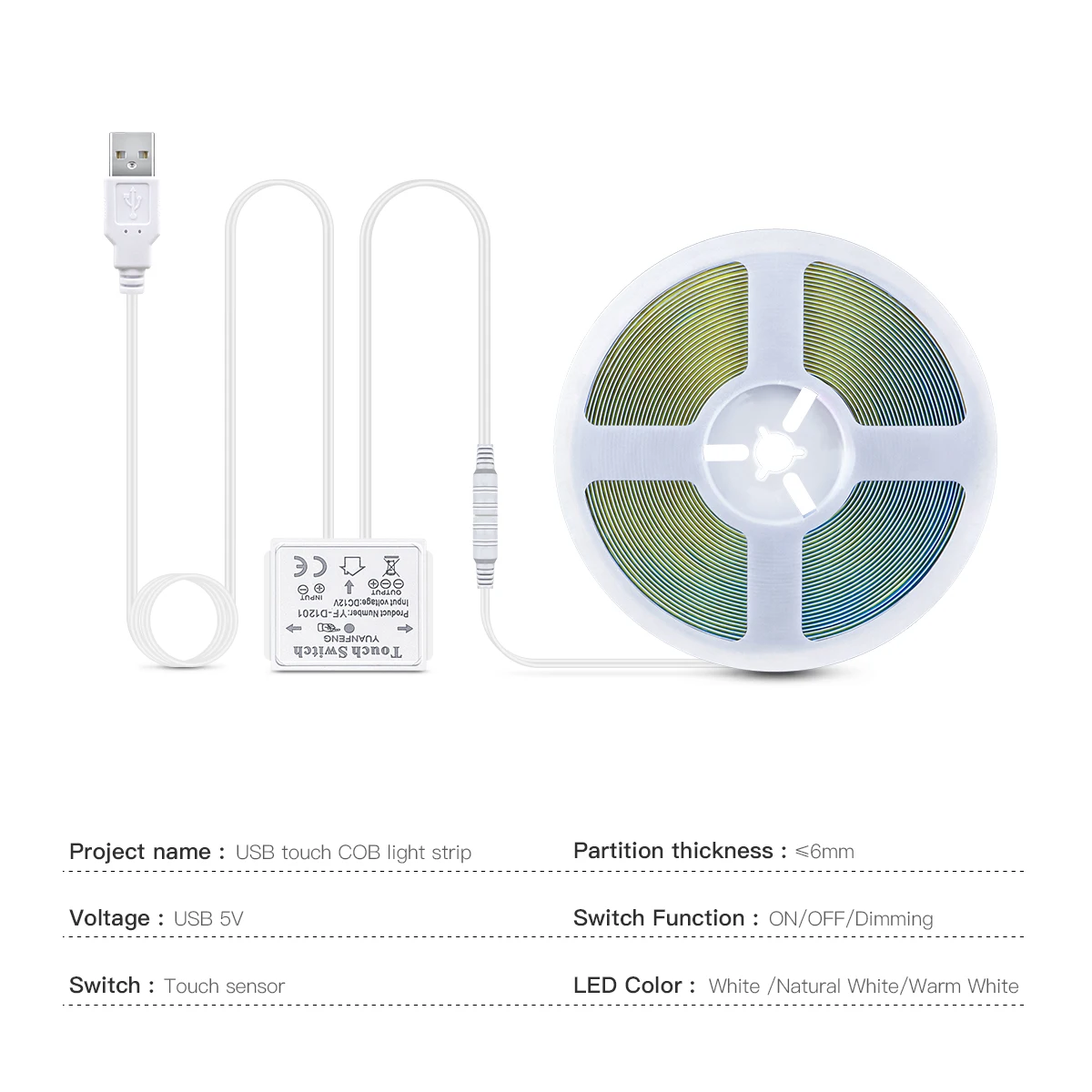 Pasek COB LED lampki USB 5V lustro do makijażu toaletka łazienkowego podświetlenia z czujnikiem dotykowym światło lustrzane ściemniania