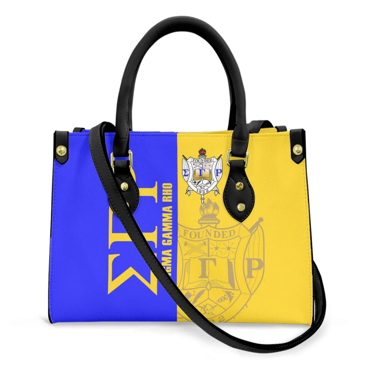 Customized Color Contrast Design Women Hand Bag Sigma Gamma Rho Print Top Handle PU Leather Crossbody Bag for Work Commuting