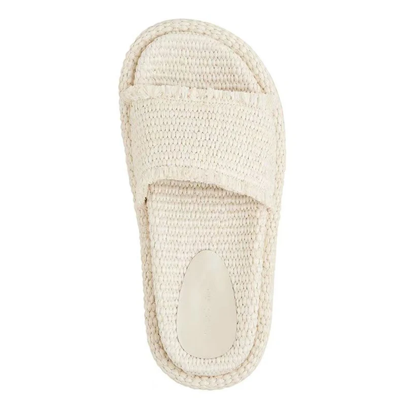 

High quality 2025 spring summer new handmade Lafite grass woven women's flat bottomed lightweight home slippers