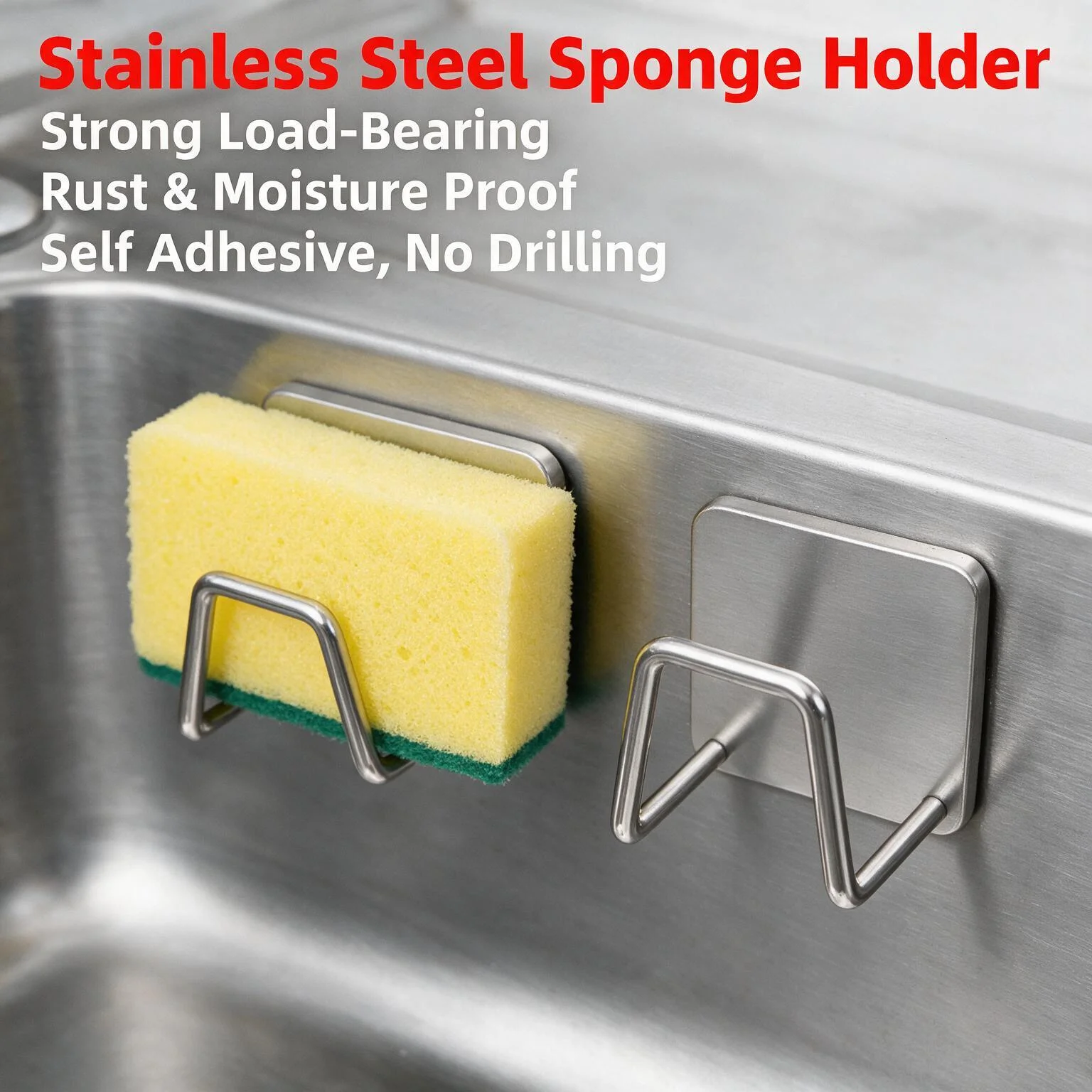 Kitchen Stainless Steel Sink Sponges Holder Self Adhesive Drain Drying Rack Chopping Board Wall Hook Storage Organizer