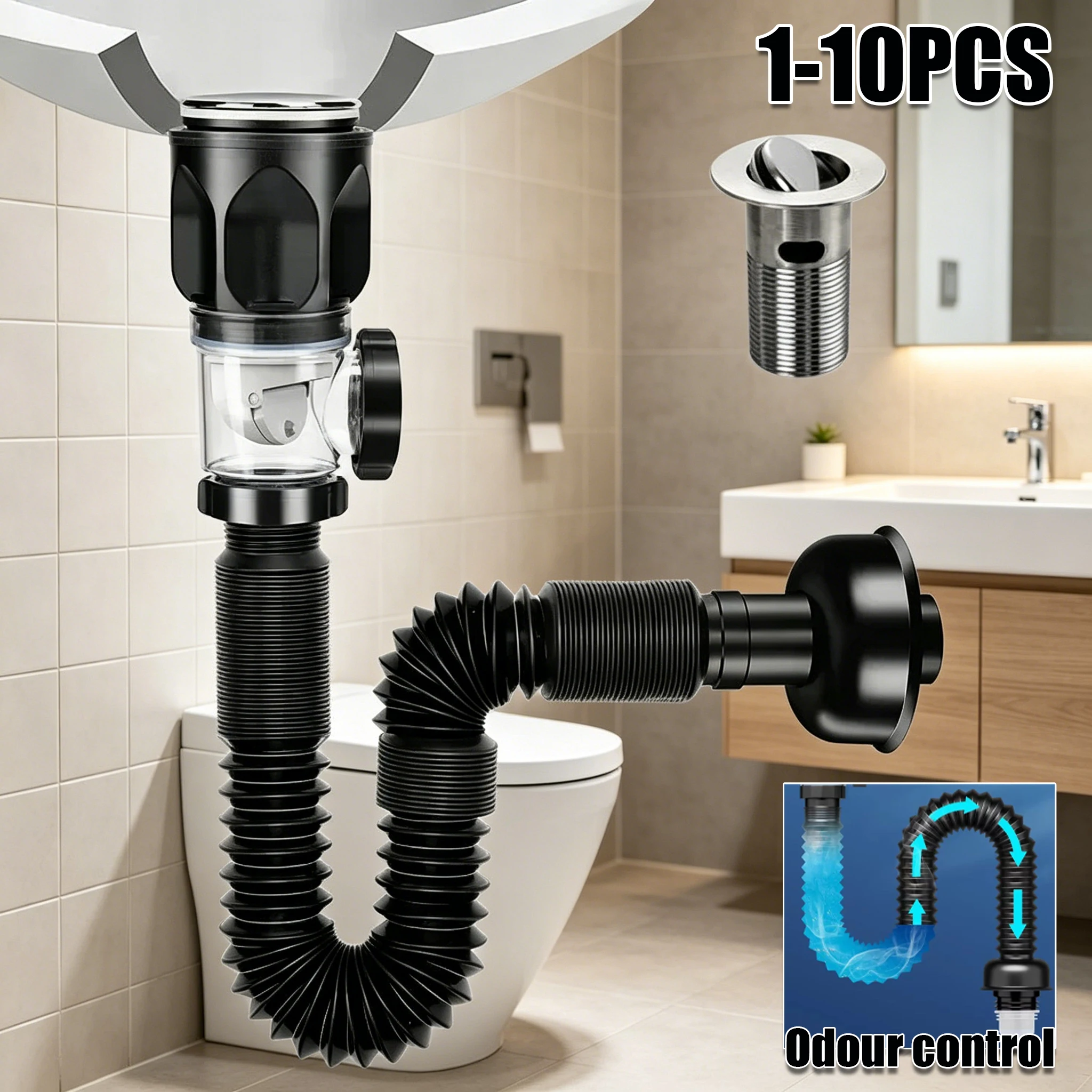 

Bathroom Sink Anti Blockage Drain Pipe Flexible Stretchable Deodorant Strainer Universal Washbasin Pipeline Accessories