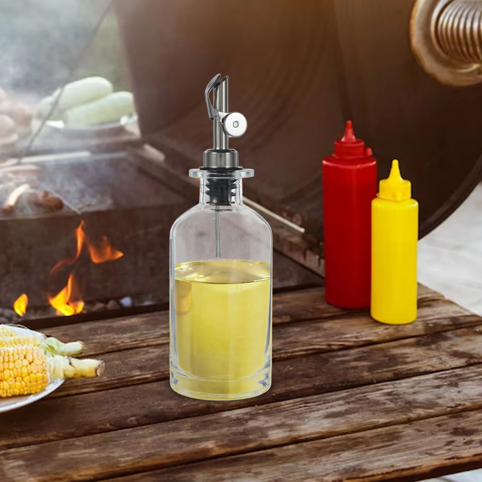 

2Pcs Oil Glass Bottle Set Automatic Opening Closing Oil and Vinegar Dispenser Kitchen Seasoning Container Transparent Storage