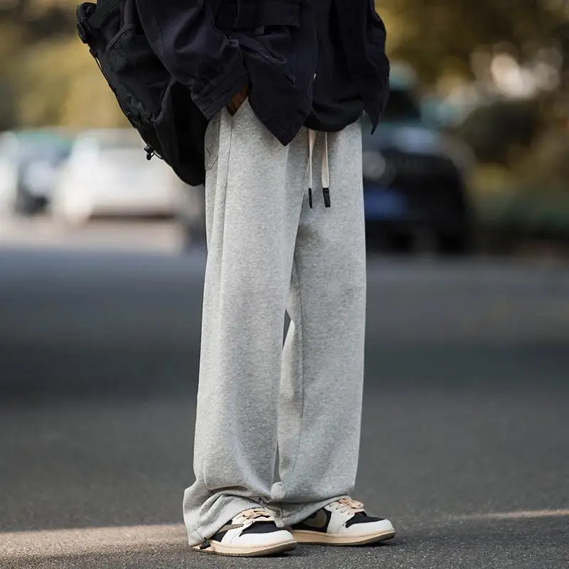 

ey Men's Sport Pants Loose Wide Leg American Casual Long Trousers Spring Autumn High Quali Straight Cut Sweatpants
