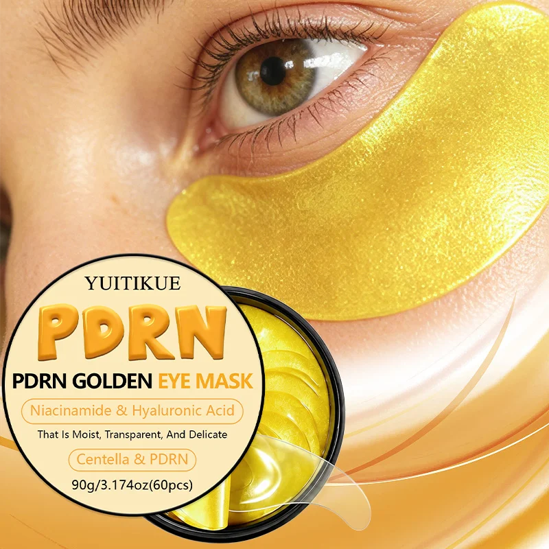 60Pcs YUITIKUE PDRN Golden Eye Patches Centella Niacinamide Hyaluronic Acid Hydrating Brighten Under Eye Daily Skin Care