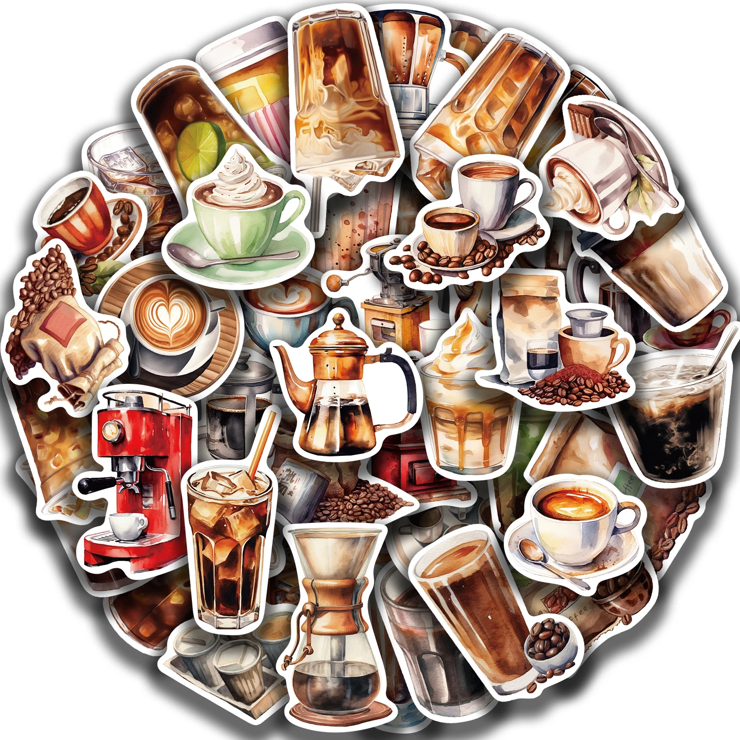 50pcs Cute Cartoon Coffee Lover Stickers Vinyl Laptop Decals For Luggage Water Bottle Notebook Phone Waterproof Graffiti﻿