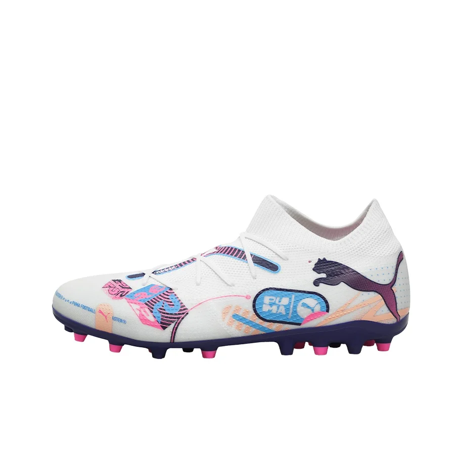 PUMA FUTURE 7 MATCH MG Multi Ground Artificial Turf Fabric Coverage Support Soccer Shoes Unisex White Blue Pink 108136-01